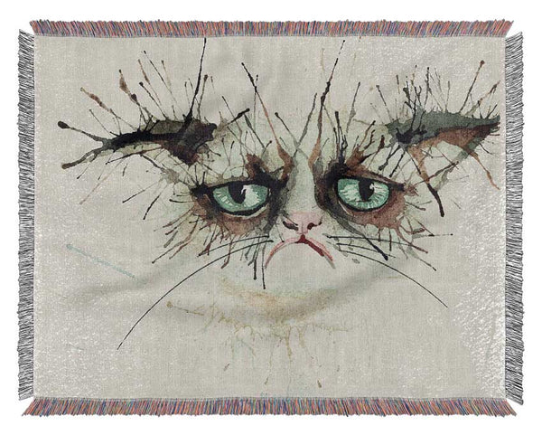 Grumpy Cat Watercolour Splat Woven Blanket