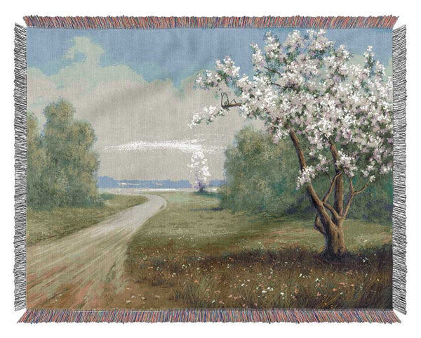 The Road Through The Blossom Woven Blanket