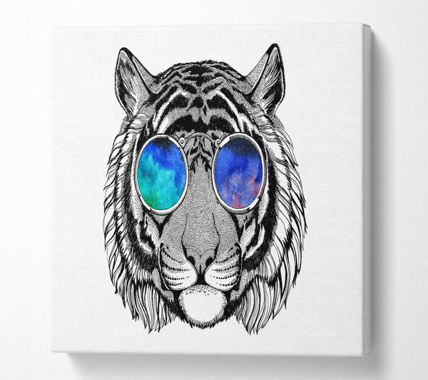A Square Canvas Print Showing Glasses On A Tiger Hipster Square Wall Art