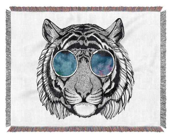 Glasses On A Tiger Hipster Woven Blanket