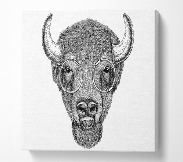 A Square Canvas Print Showing Glasses On A Bison Square Wall Art