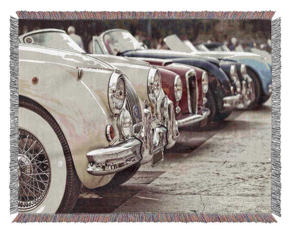 Classic Cars In A Row Woven Blanket