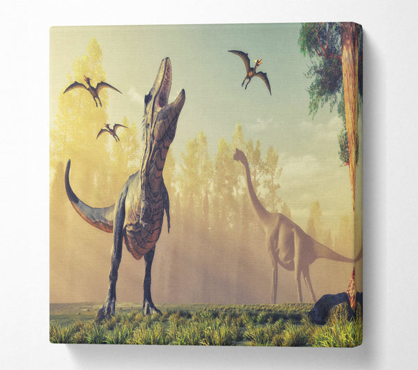 A Square Canvas Print Showing The Mighty T-Rex Square Wall Art