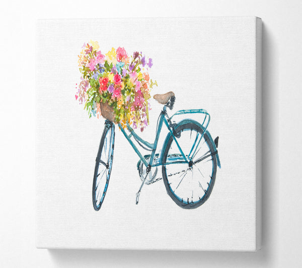A Square Canvas Print Showing Flowers On A Bike Square Wall Art