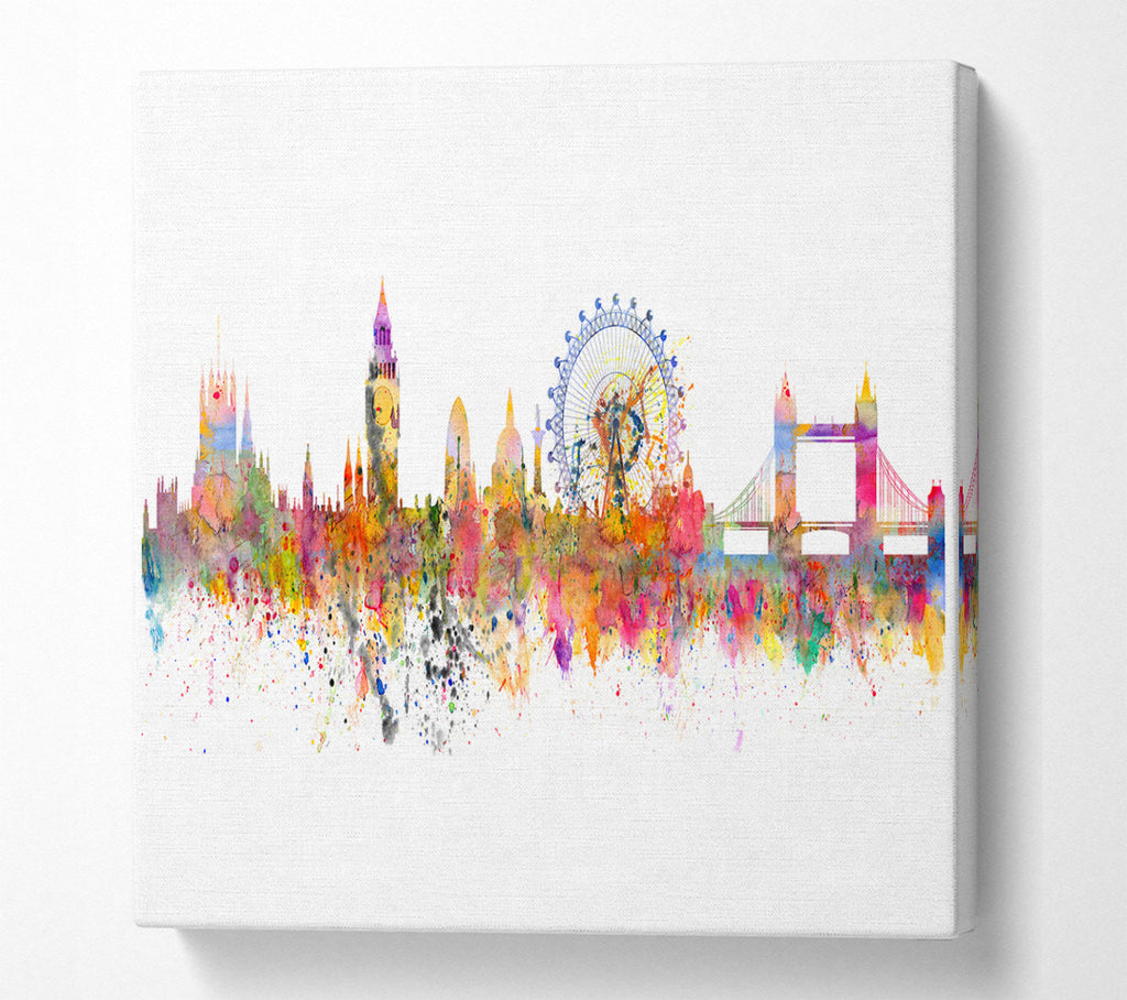 A Square Canvas Print Showing London Skyline Splatter Square Wall Art
