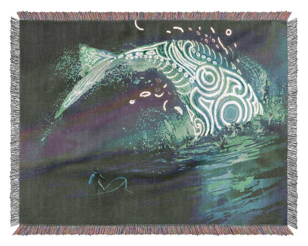 The Whale Jumping Out The Ocean Woven Blanket