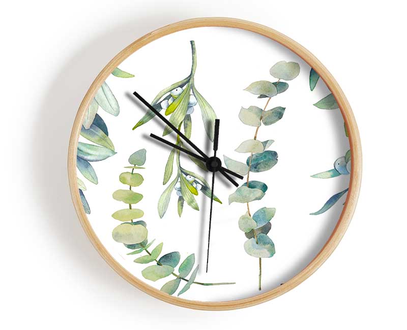 Green Foliage Of Nature Clock - Wallart-Direct UK