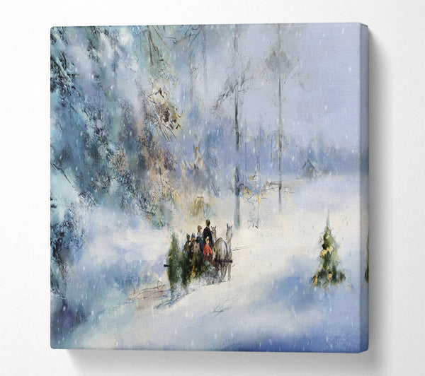 A Square Canvas Print Showing Traveling Through The Snow Square Wall Art