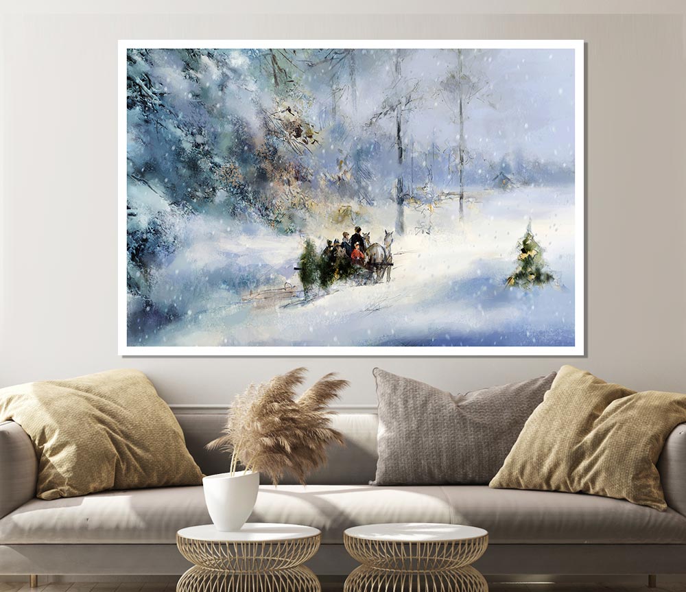 Traveling Through The Snow Print Poster Wall Art