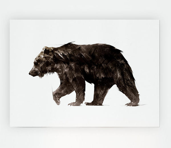 Walking Brown Bear Print Poster Wall Art