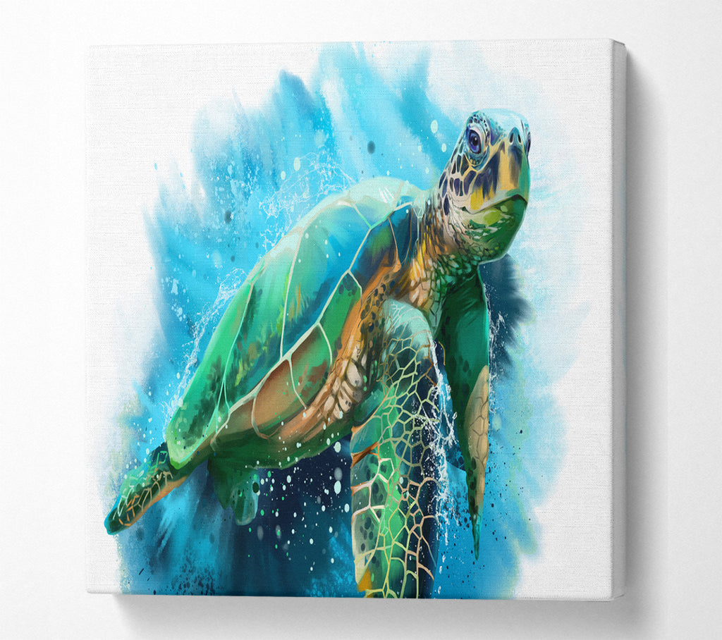 A Square Canvas Print Showing The Sea Turtle Watercolour Square Wall Art