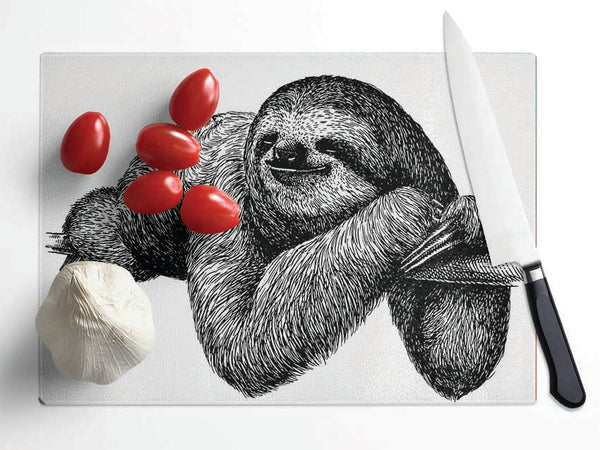 Sloth Chilling On The Branch Glass Chopping Board