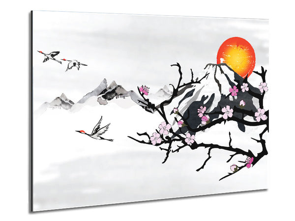 Zweige im japanischen Sonnenaufgang