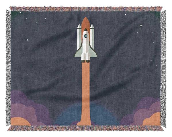 Rocket Ship Into Space Woven Blanket
