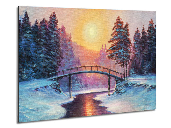 Bridge Across The Winter Scene Metal Print