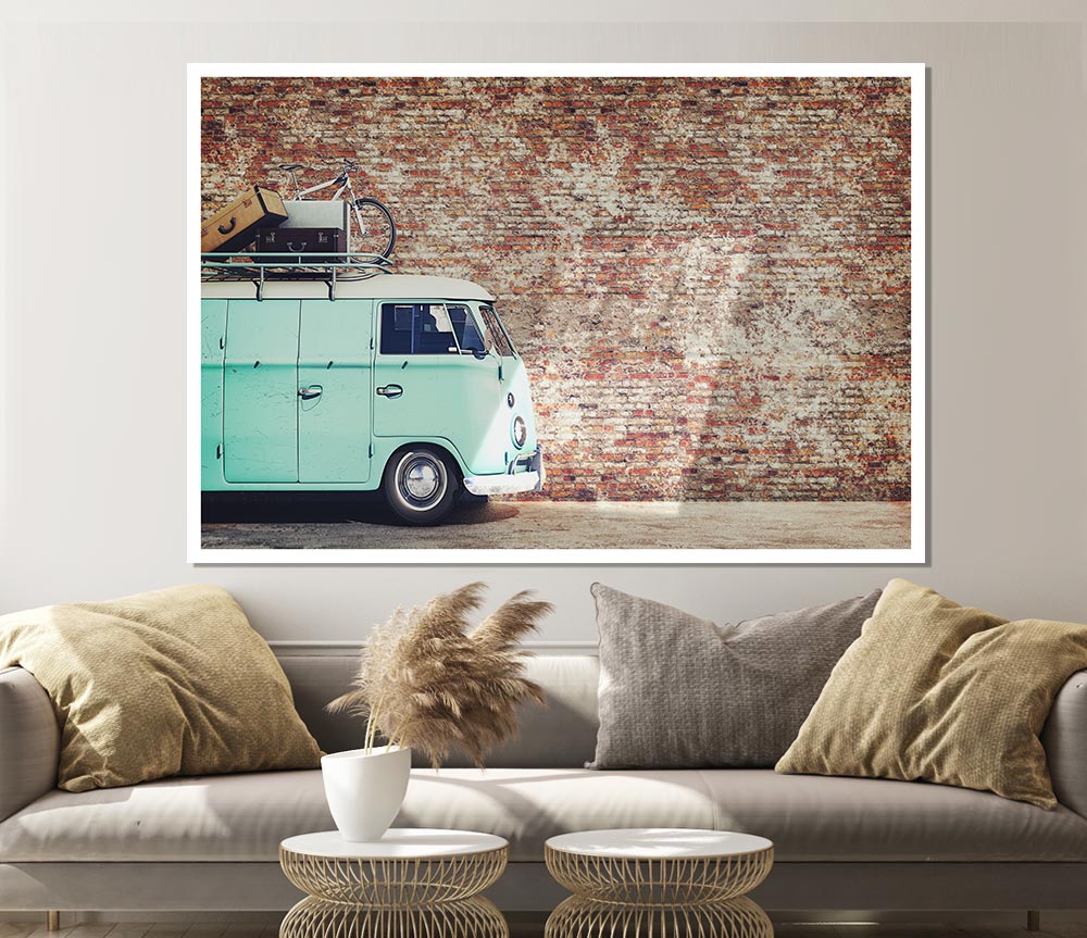 The Camper In Front Of Bricks Print Poster Wall Art