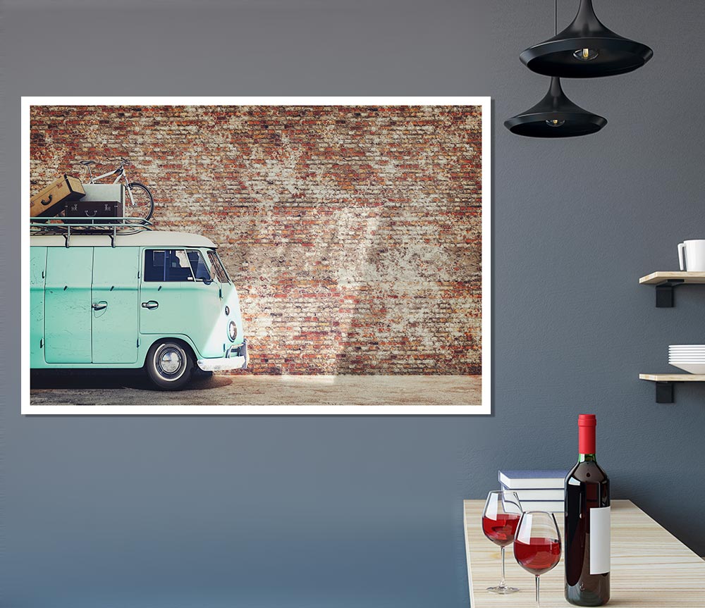 The Camper In Front Of Bricks Print Poster Wall Art
