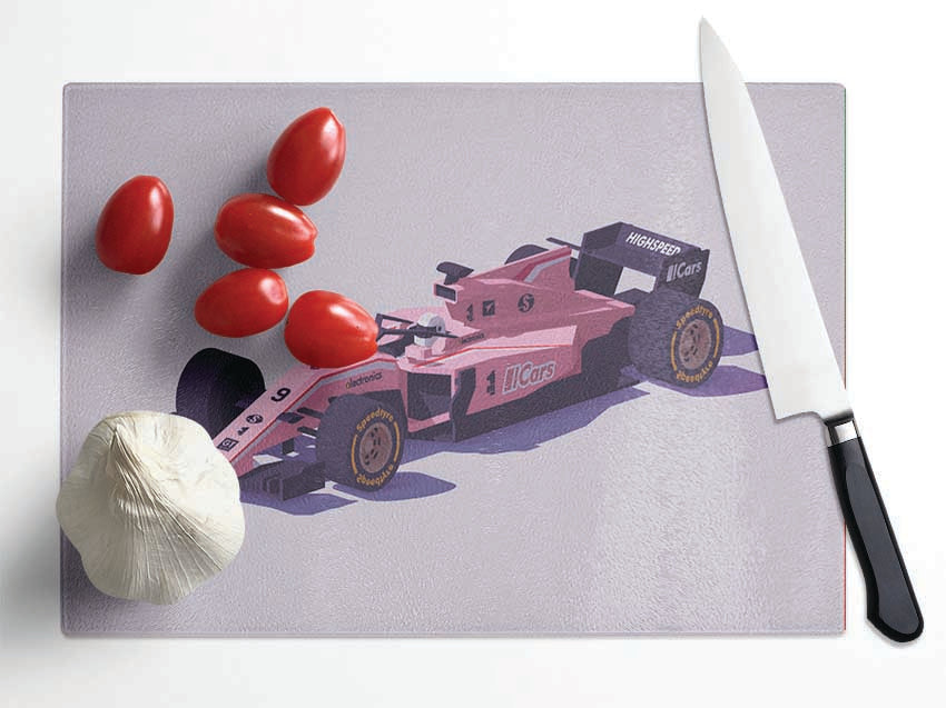 Pink F1 Car Glass Chopping Board
