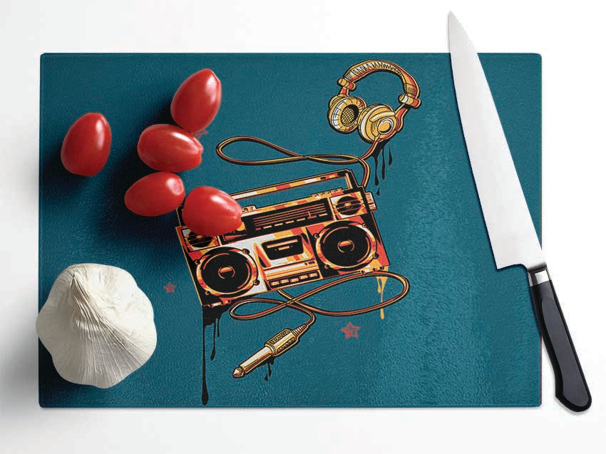 The Boombox And Headphones Glass Chopping Board