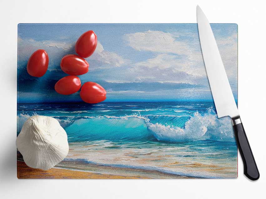 Swirling Waves Hit The Beach Glass Chopping Board