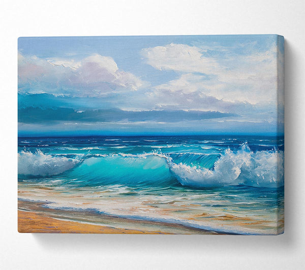 Picture of Swirling Waves Hit The Beach Canvas Print Wall Art