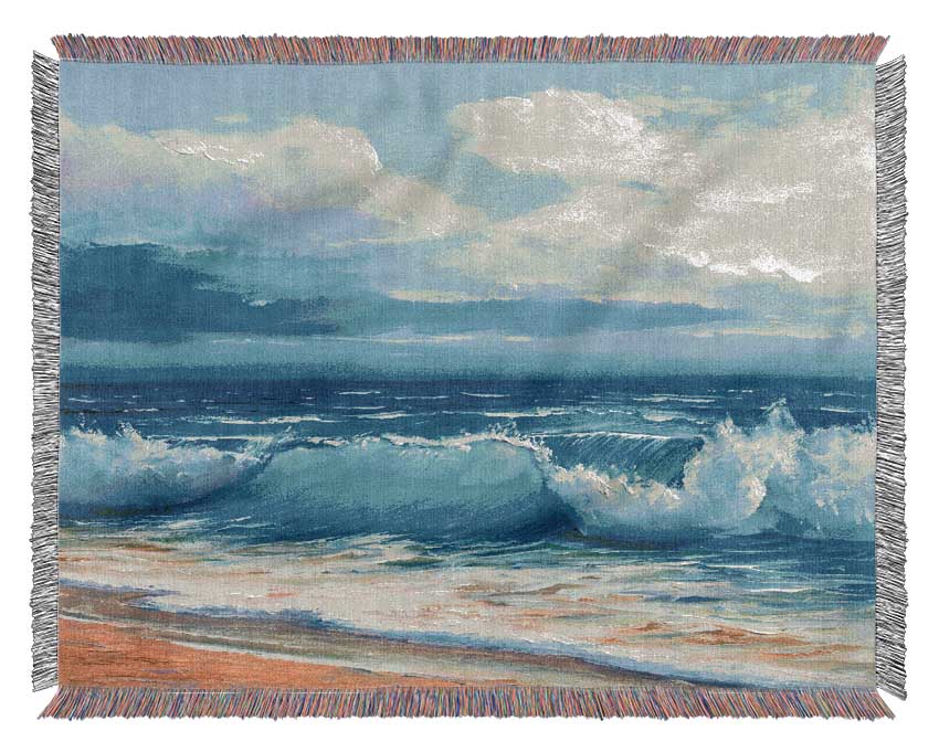 Swirling Waves Hit The Beach Woven Blanket