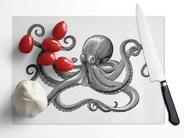 Octopus Illustration Glass Chopping Board