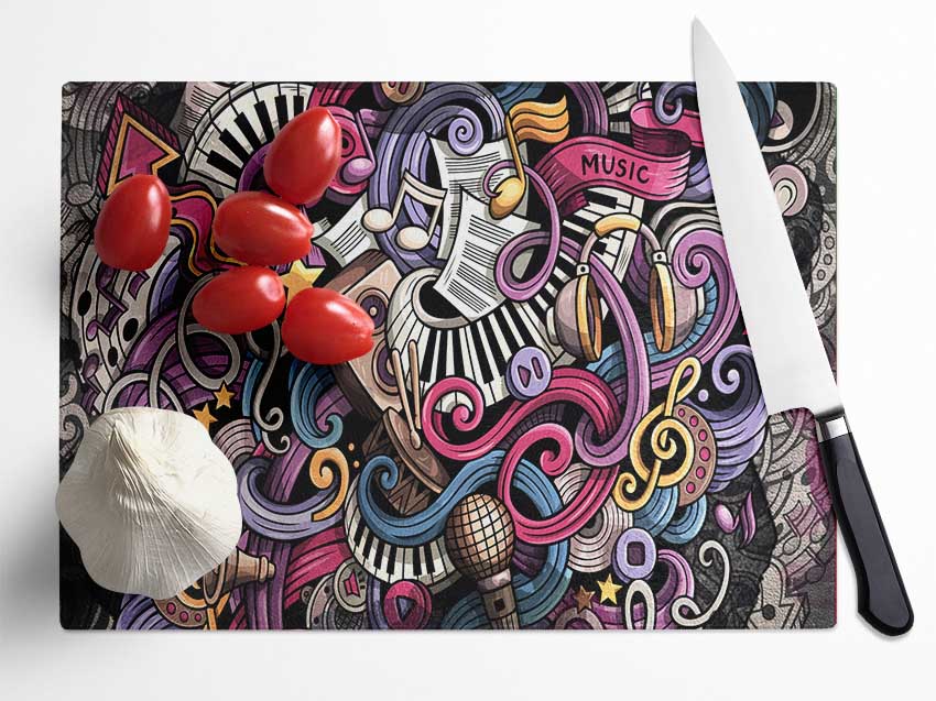 Abstract Patterns Of Music Glass Chopping Board