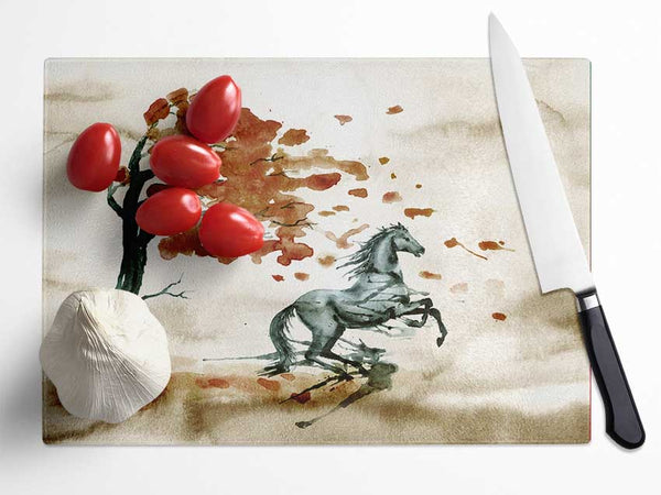 Tree Horse In The Wind Glass Chopping Board