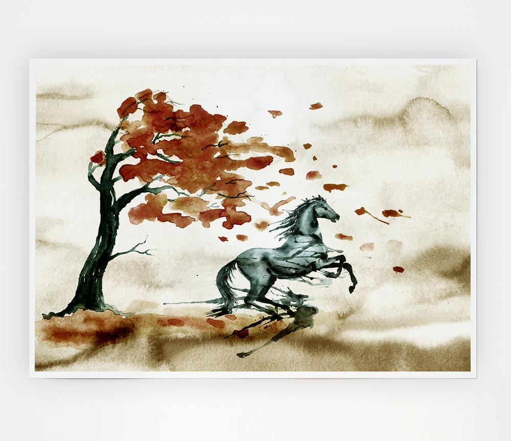 Tree Horse In The Wind Print Poster Wall Art