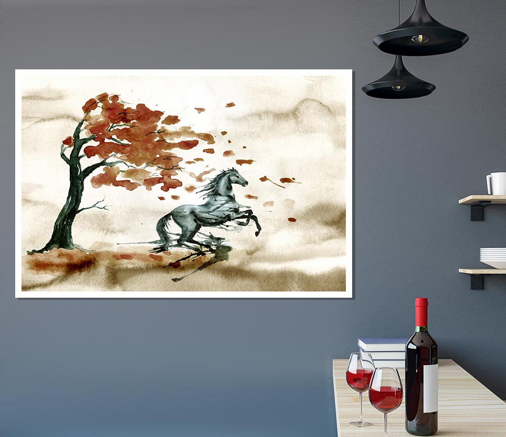 Tree Horse In The Wind Print Poster Wall Art
