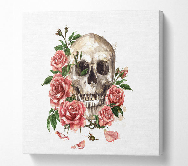 A Square Canvas Print Showing The Floral Skull Square Wall Art