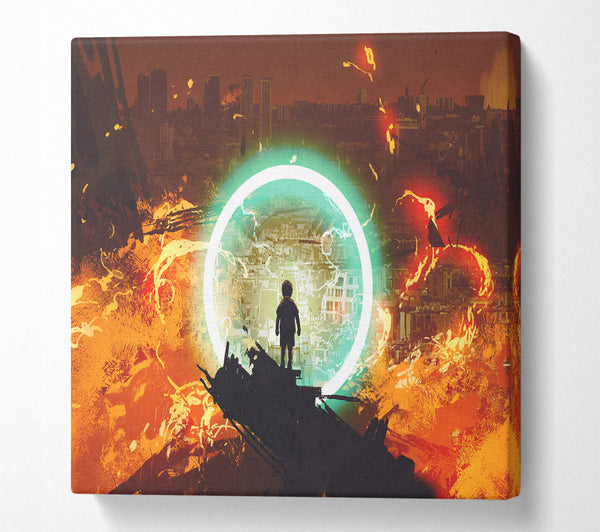 A Square Canvas Print Showing The Neon Ring Of Fire Square Wall Art