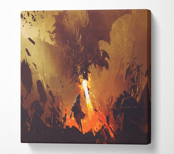 A Square Canvas Print Showing Fighting The Fire Dragon Square Wall Art