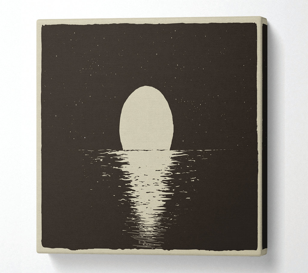 A Square Canvas Print Showing The Moon At Night Sea Square Wall Art