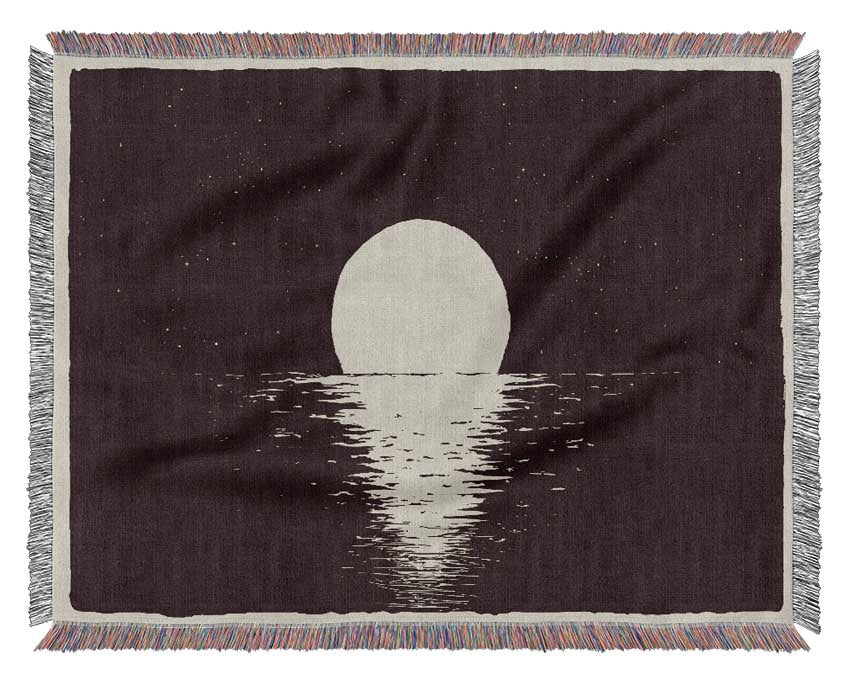 The Moon At Night Sea Woven Blanket