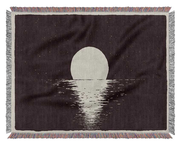 The Moon At Night Sea Woven Blanket
