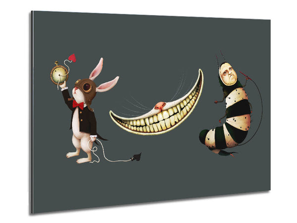 Alice im Wunderland, Kaninchen, Katze und Raupe