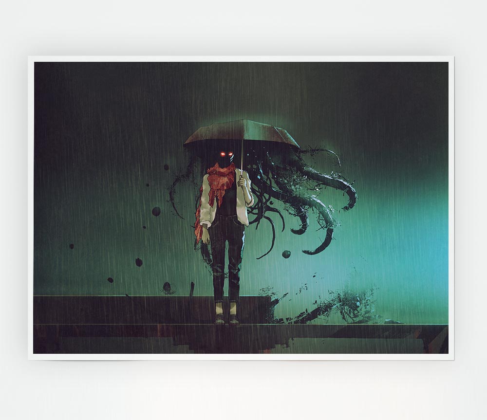 Umbrella Octopus Print Poster Wall Art