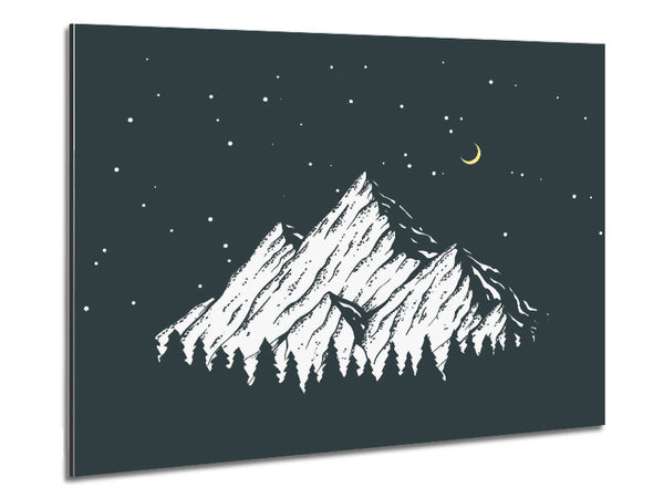 Mountain Range At Night Moon Metal Print