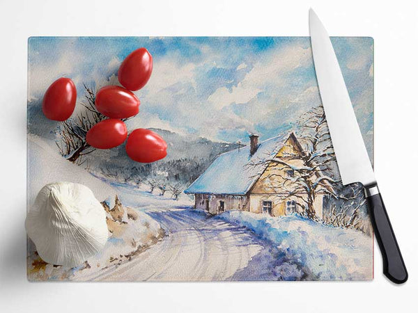 The Winter Retreat Glass Chopping Board