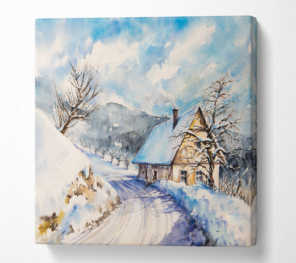 A Square Canvas Print Showing The Winter Retreat Square Wall Art