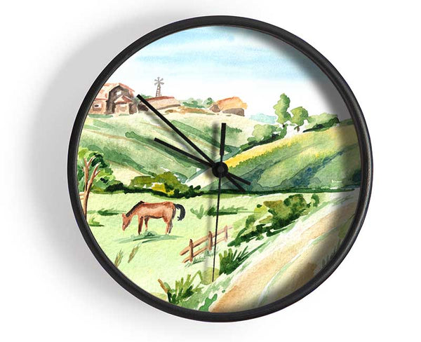 Horses In A Farm Clock - Wallart-Direct UK