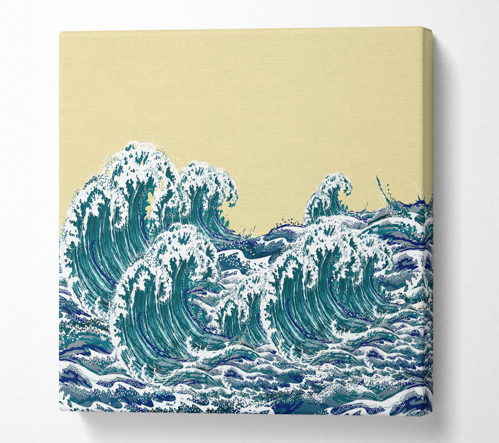 A Square Canvas Print Showing Waves On Yellow Square Wall Art