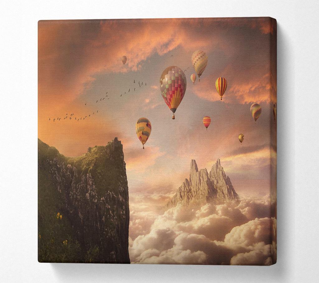 A Square Canvas Print Showing Hot Air Balloon Valley Square Wall Art