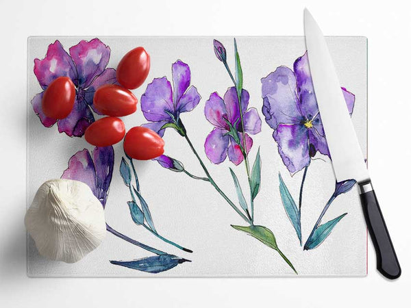 Purple Crocus Flowers Glass Chopping Board