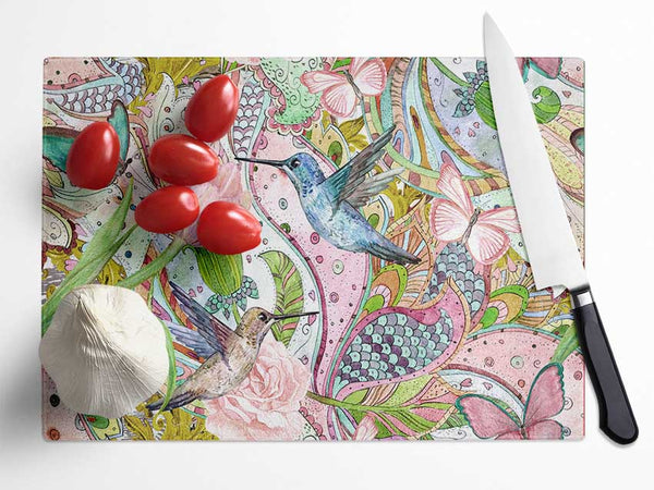 Hummingbird Paradise Pattern Glass Chopping Board