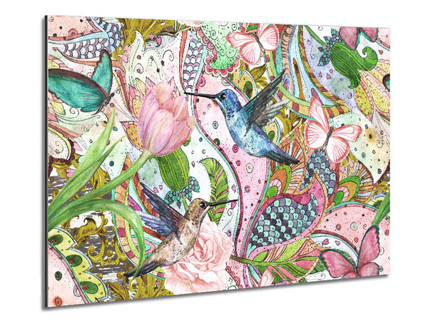 Hummingbird Paradise Pattern Metal Print