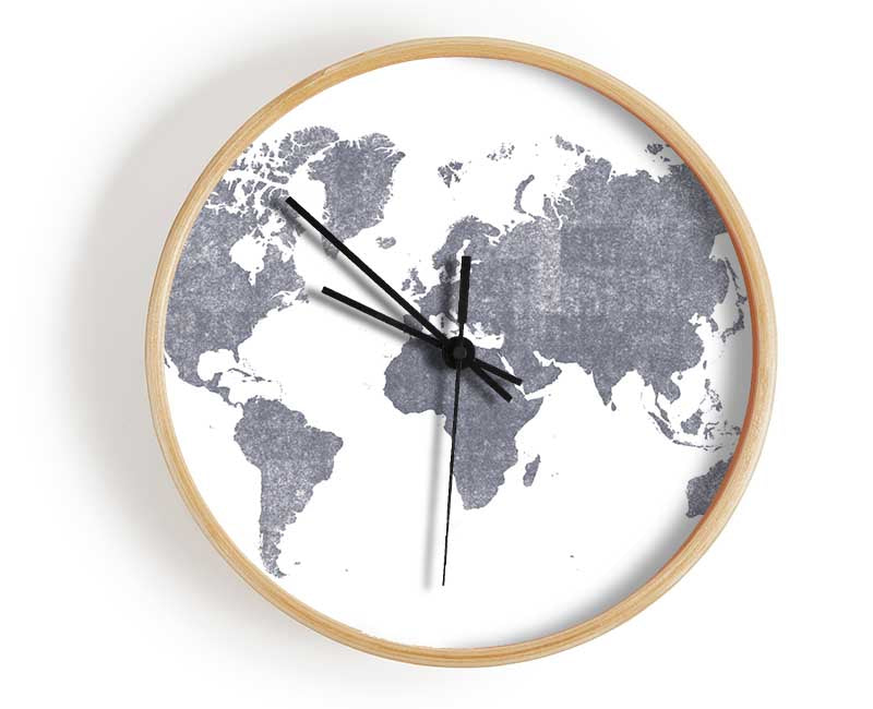 The World Map Of In Grey Clock - Wallart-Direct UK