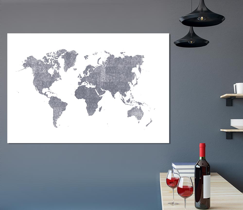 The World Map Of In Grey Print Poster Wall Art